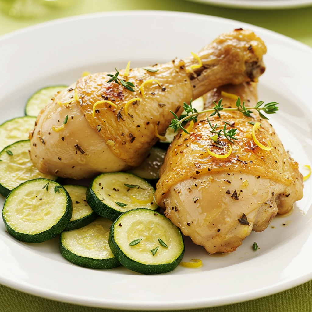 Zesty Lemon Herb Roasted Chicken Drumsticks with Sautéed Zucchini