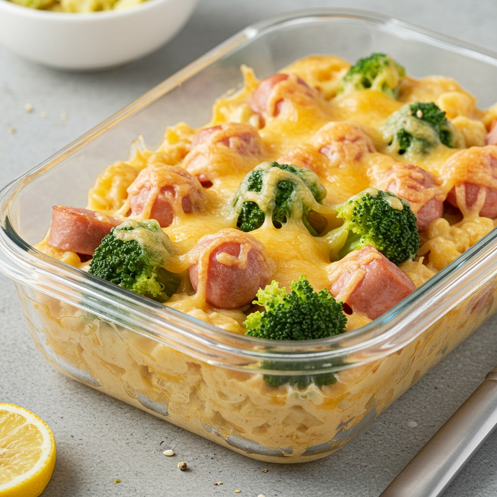 Creamy Cheesy Smokie & Broccoli Bake
