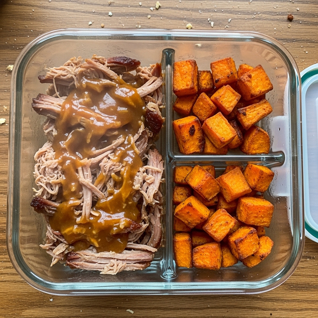 Honey Garlic Pulled Pork with Roasted Sweet Potatoes