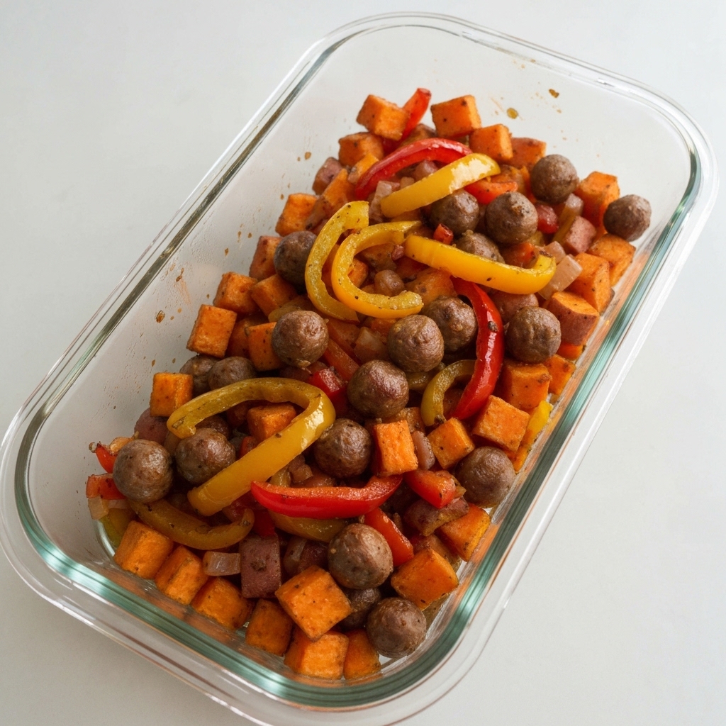 Hearty Smokie & Bell Pepper Skillet with Roasted Sweet Potatoes
