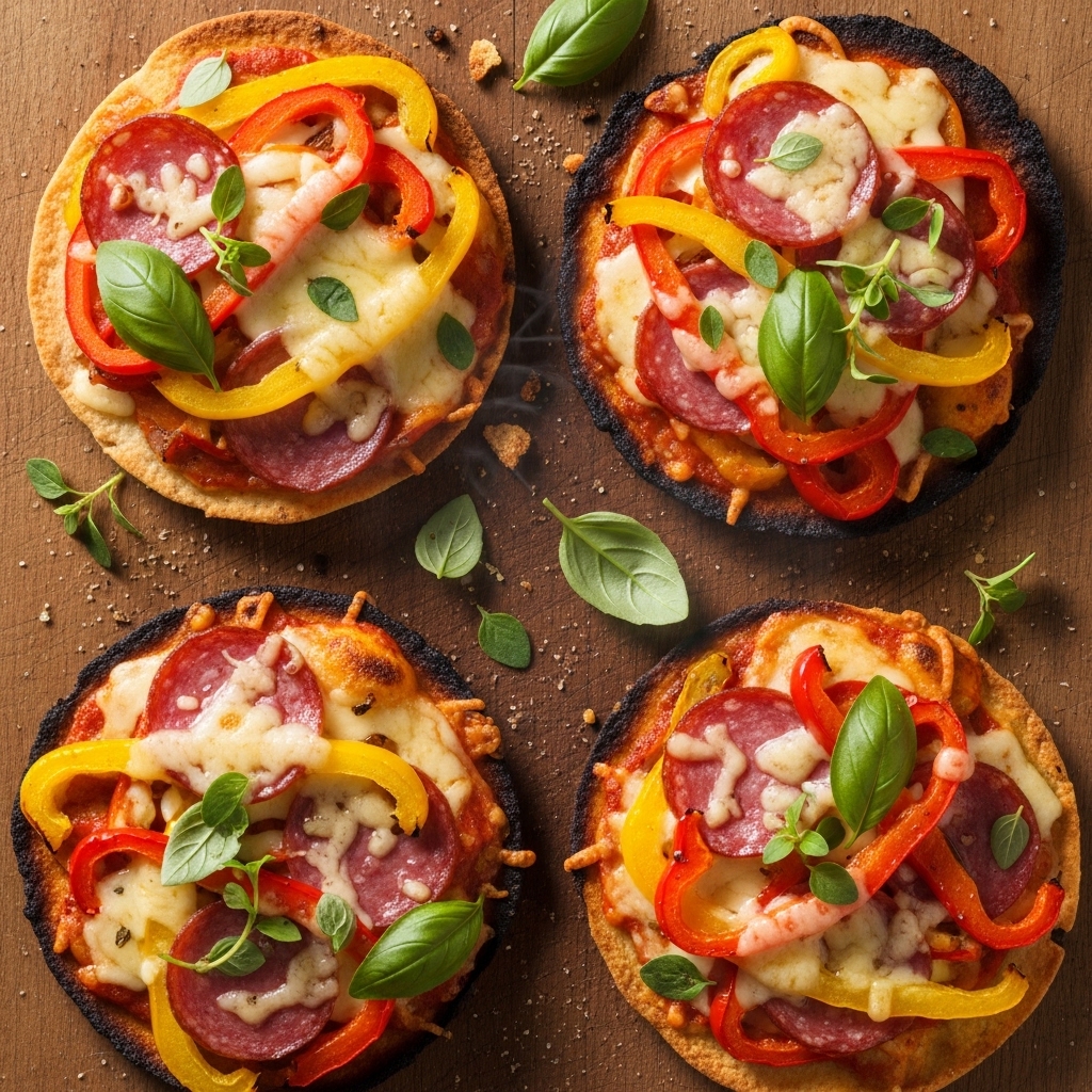 Crispy Rainbow Pepper & Salami Flatbreads