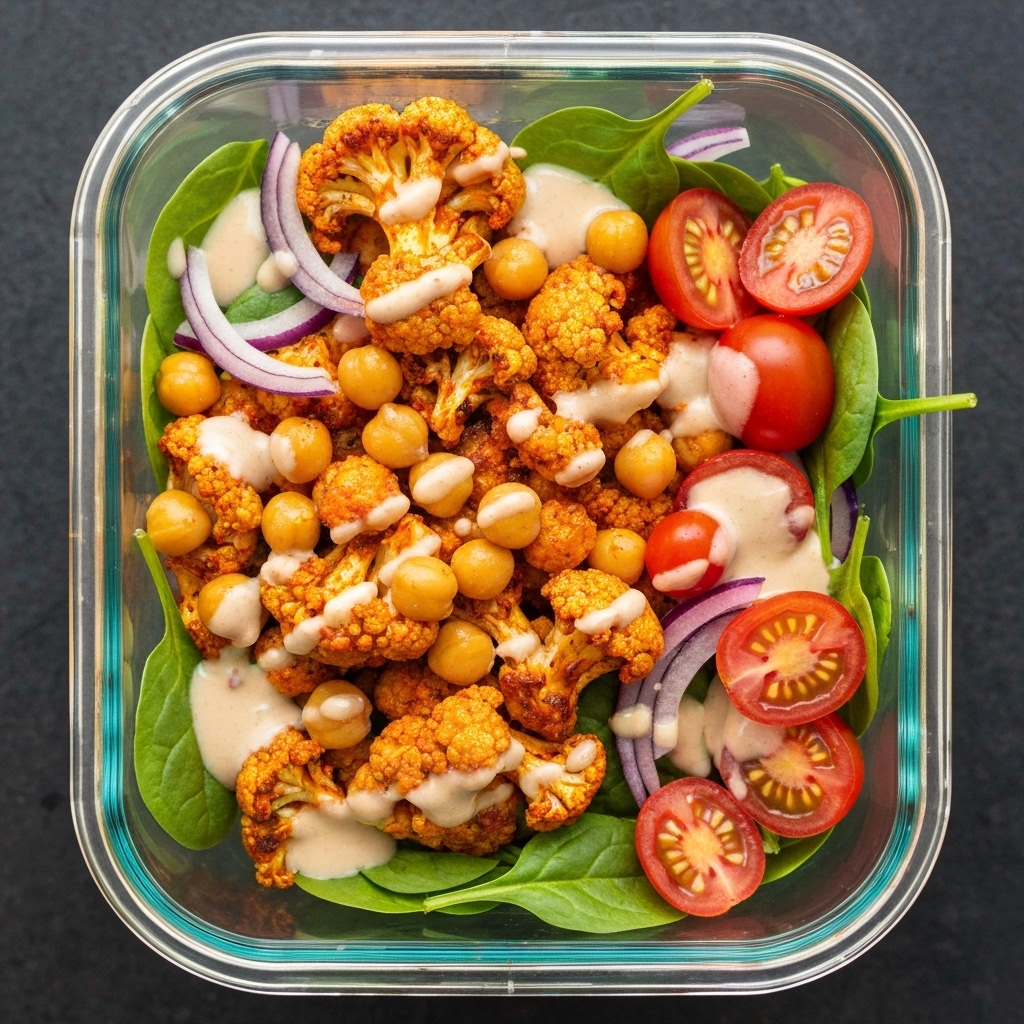 Spicy Roasted Cauliflower and Chickpea Bowls with Tahini Drizzle