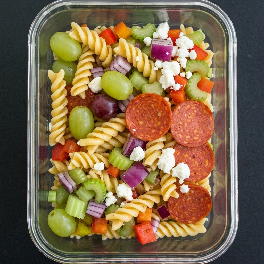 Mediterranean Plant-Based Pepperoni Pasta Salad